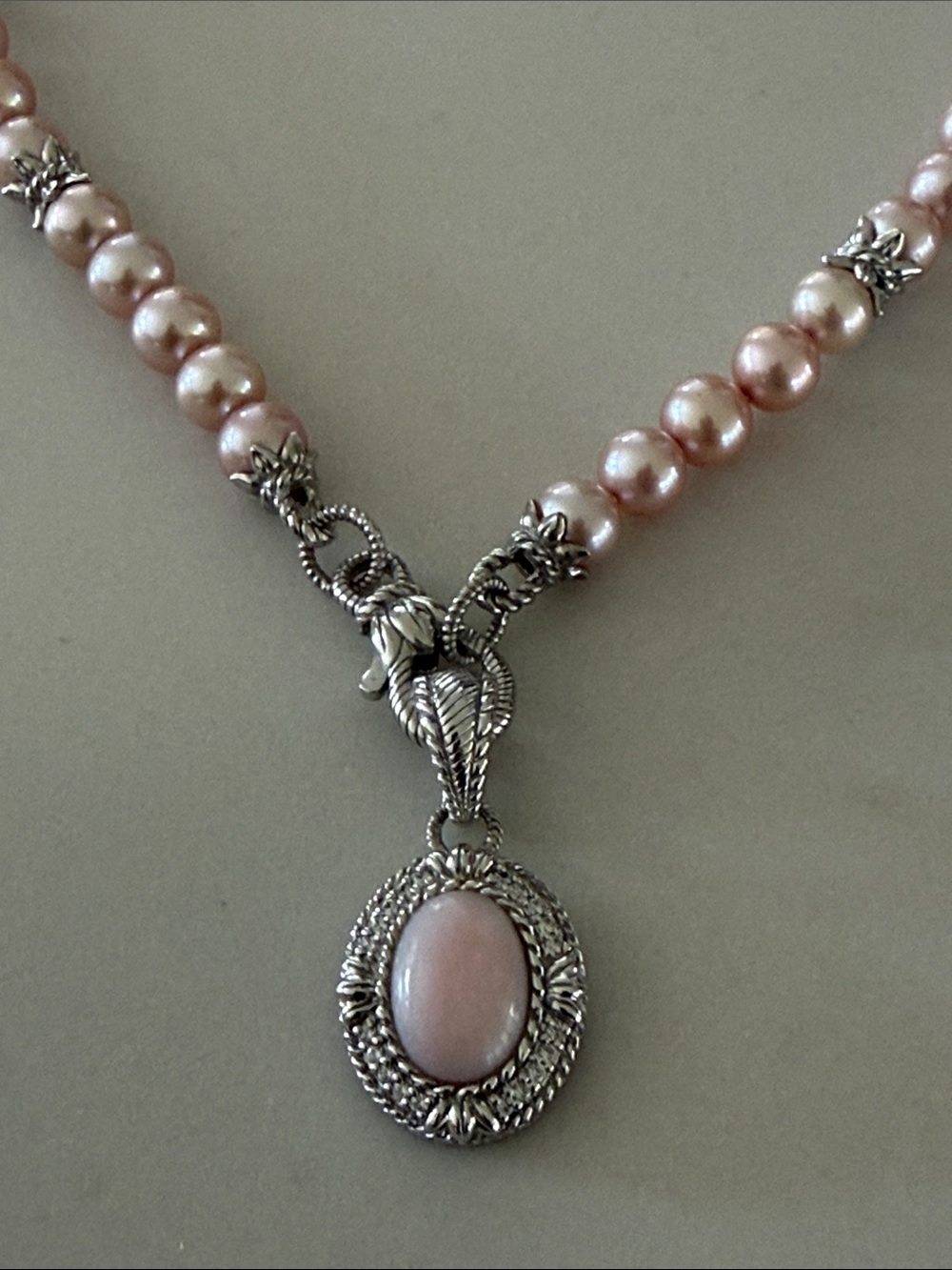 Vintage Judith Ripka sterling silver pink cultured freshwater pearl necklace - Picture 3 of 8